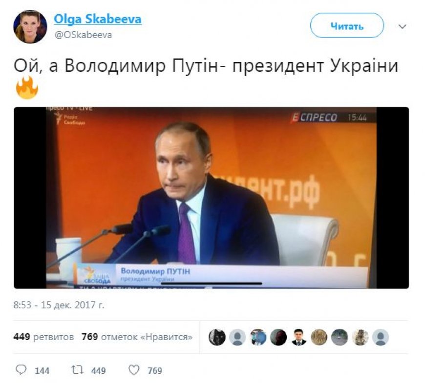 Украинские СМИ по ошибке назвали Путина президентом Украины