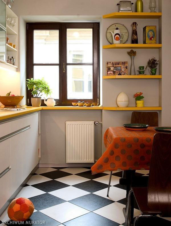 Плитка в шахматном порядке на кухне фартук фото