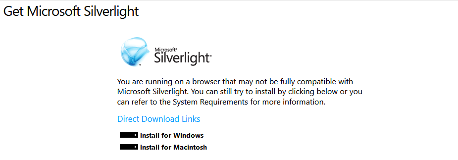 Silverlight не поддерживается