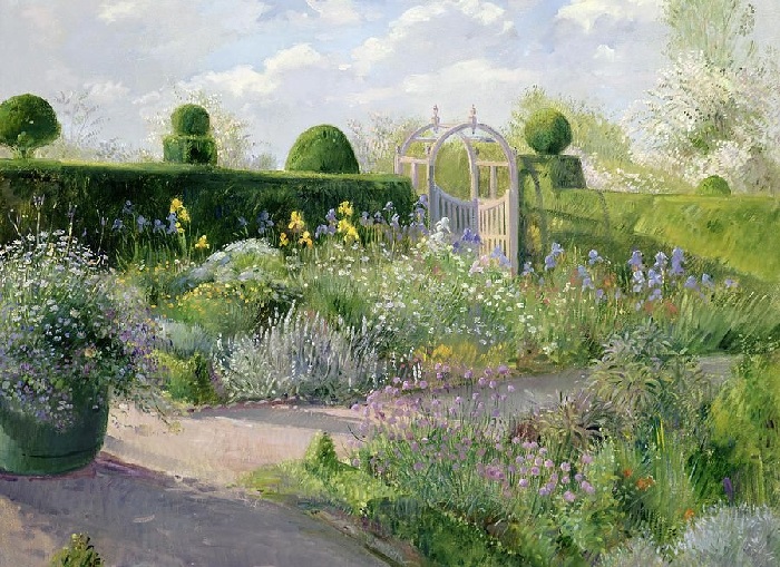 Цветущий май и ирисовая постель. (May blossom and the Iris Bed). Художник: Timothy Easton.