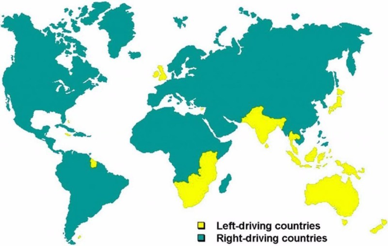 Желтым выделены страны мира с левосторонним движением география, земля, интересно, интересное, карты, мир, поучительно, факты
