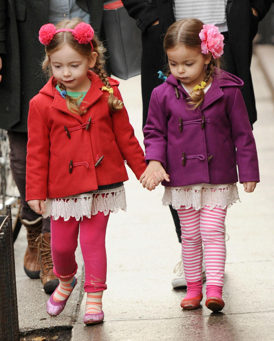 Sarah Jessica Parker walks her twins Marion and Tabitha to school in New York City