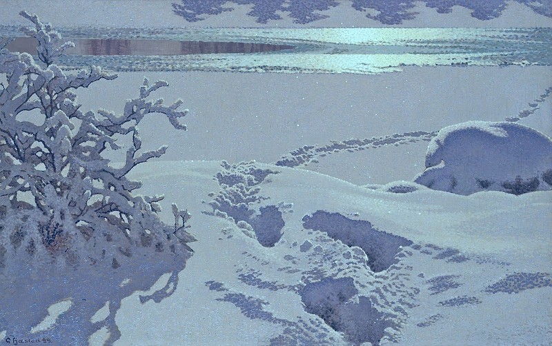 Gustaf Fjaestad. Следы на снегу в лунном свете. 1899.jpg