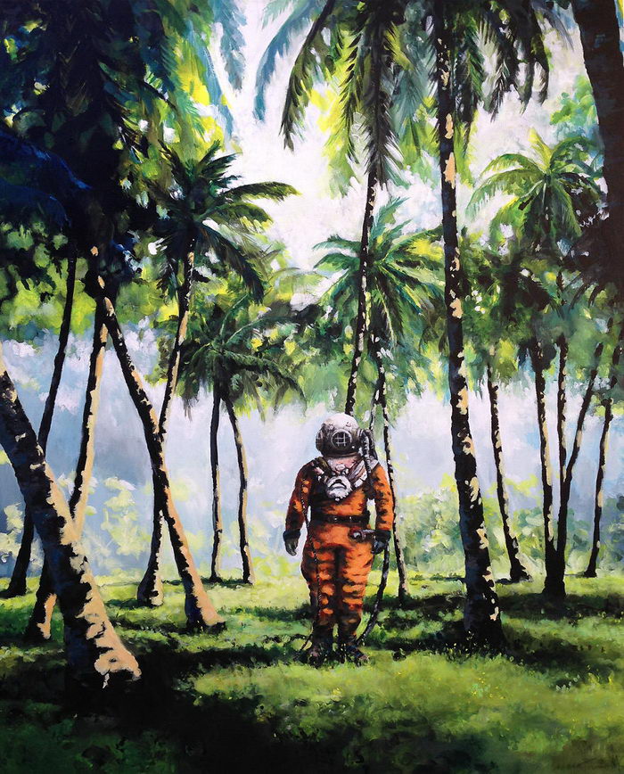 Космонавты и летающие фрукты: картины Thomas Krahn Космонавты и летающие фрукты