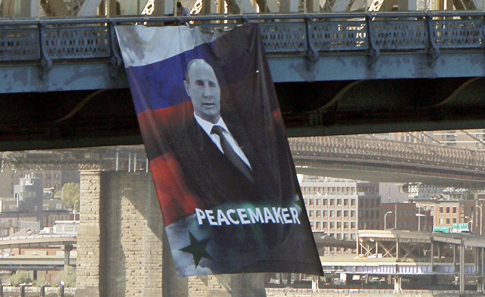 Постер Путина в Нью-Йорке 