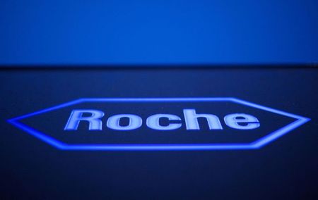 FILE PHOTO: A logo of Swiss pharmaceutical company Roche in Rotkreuz, Switzerland, April 12, 2012. REUTERS/Michael Buholzer 