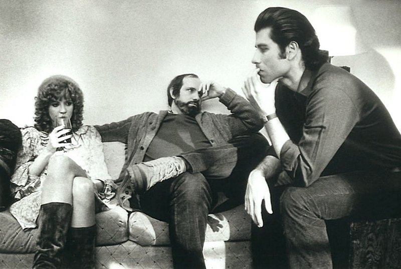 Нэнси Аллен, Брайан Де Пальма и Джон Траволта на съемочной площадке "Прокол" (Blow Out), 1981 Фотографии со съёмок, актеры, кинематограф, режиссеры