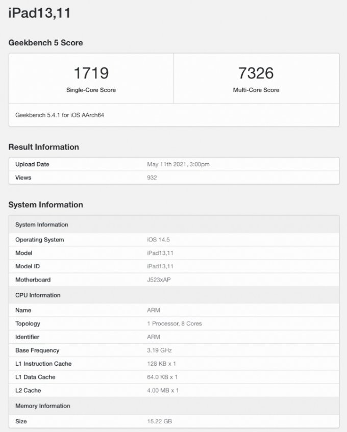 Представлены первые тесты бенчмарков планшета iPad Pro на M1 баллов, процессоре, поколения, показало, производительность, нового, Geekbench, работающим, MacBook, чипом, одноядерном, модификации, также, обновленного, Сравнение, последней, предыдущим, четвертым, поколением, ноутбуком