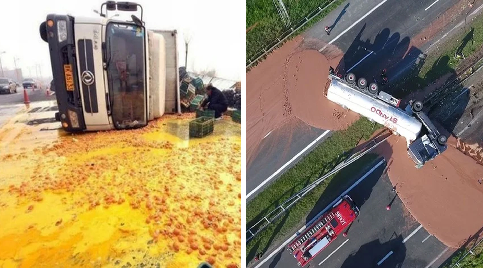 Фотографии грузовиков, которые потеряли или разлили груз ДТП,курилка,невероятное на дорогах