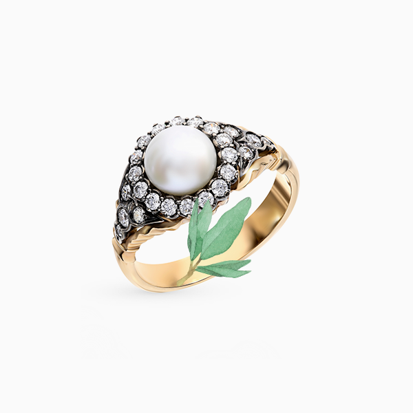 Помолвочное кольцо «Алексей Помельников», розовое и белое золото, бриллианты, жемчуг