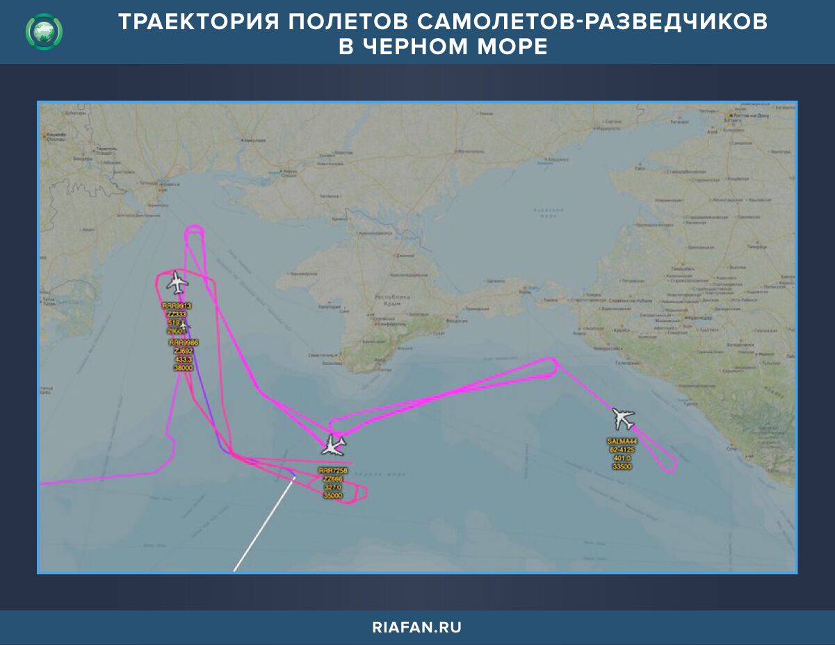Траектория полетов самолетов-разведчиков в Черном море