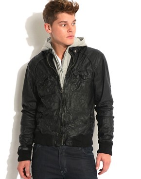 Image 1 of Barney's Originals Hooded Insert Bomber Jacket