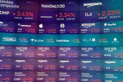 Trading information is displayed on the screens at the Nasdaq Market Site in Times Square, New York City, New York, U.S., March 6, 2020. REUTERS/Andrew Kelly