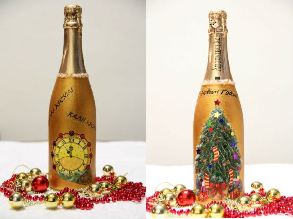 Идеи декупажа бутылок к Новому году декор