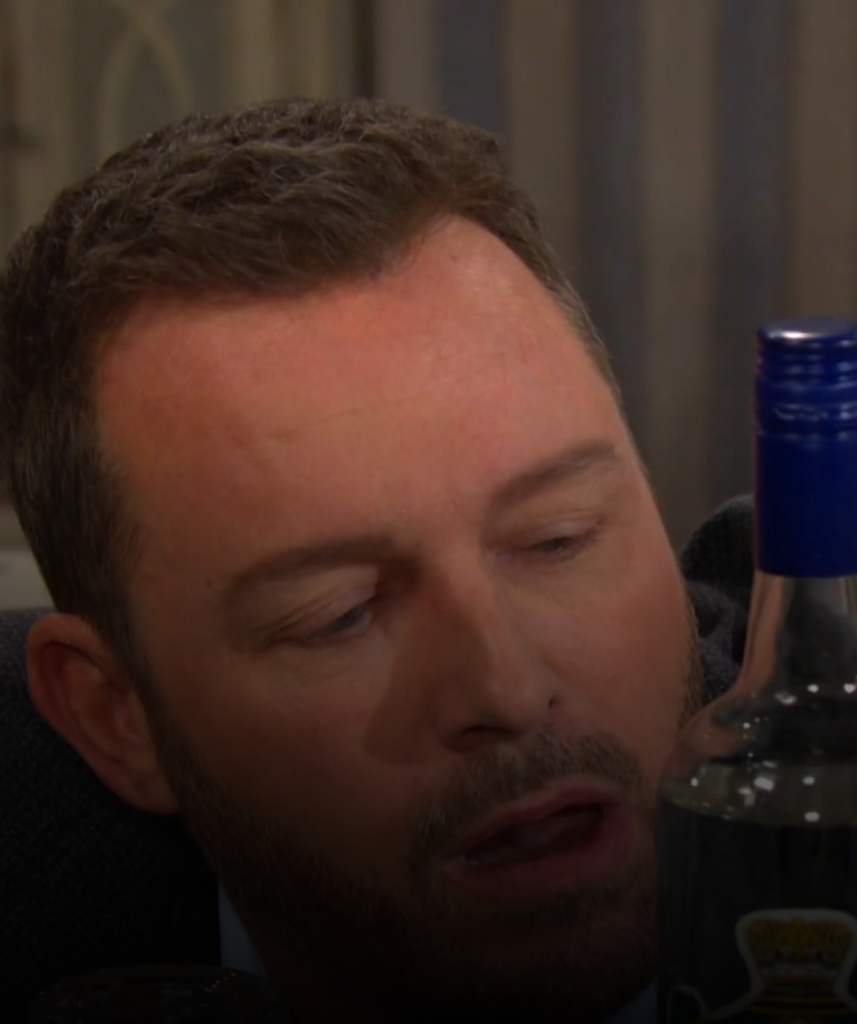 Brady stares at a bottle. Days of Our Lives spoilers for the week of 7-29-24 say he'll have another binge.