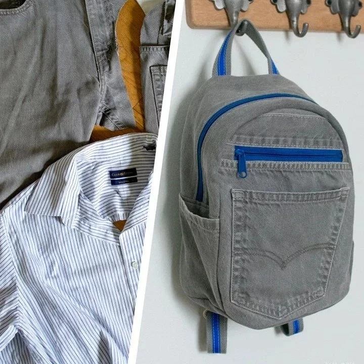Переделка: как сшить рюкзак из старых джинсов и рубашки мастер-класс,новая жизнь старых вещей,шитье