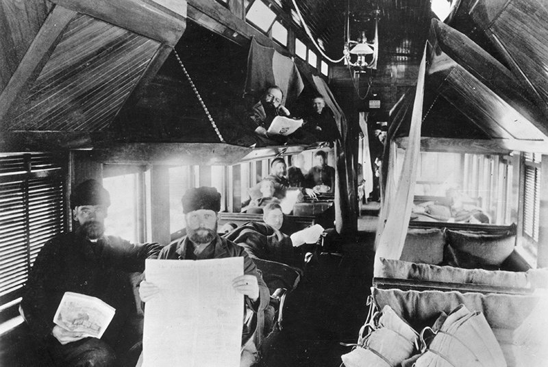 Пассажиры туристического вагона Канадской Тихоокеанской железной дороги. Канада, 1875 год история, классика, фото