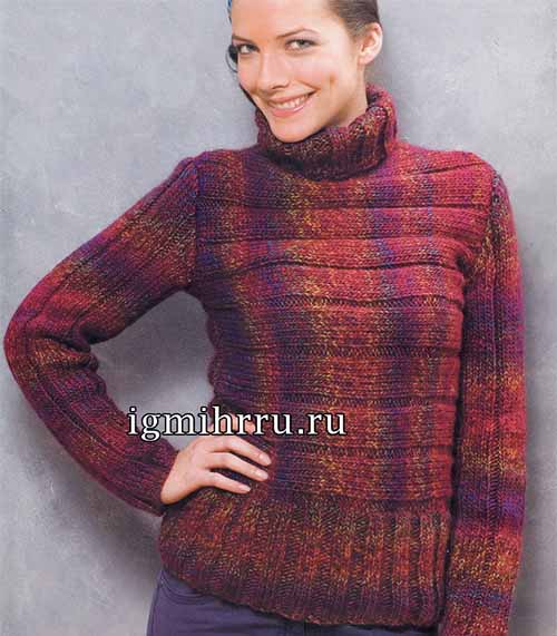меланжевый свитер с необычной вязкой