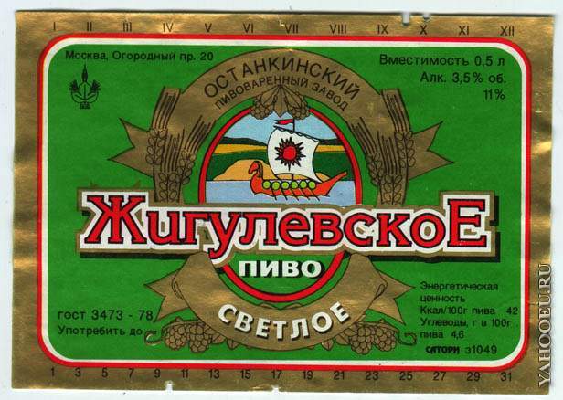 Советское пиво - ЖИГУЛЁВСКОЕ