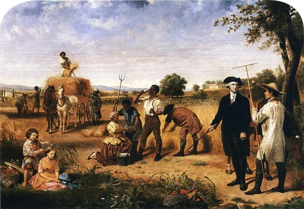 Дж. Вашингтон и его рабы на ферме в Маунт-Вернон. Художник Дж. Стирнс