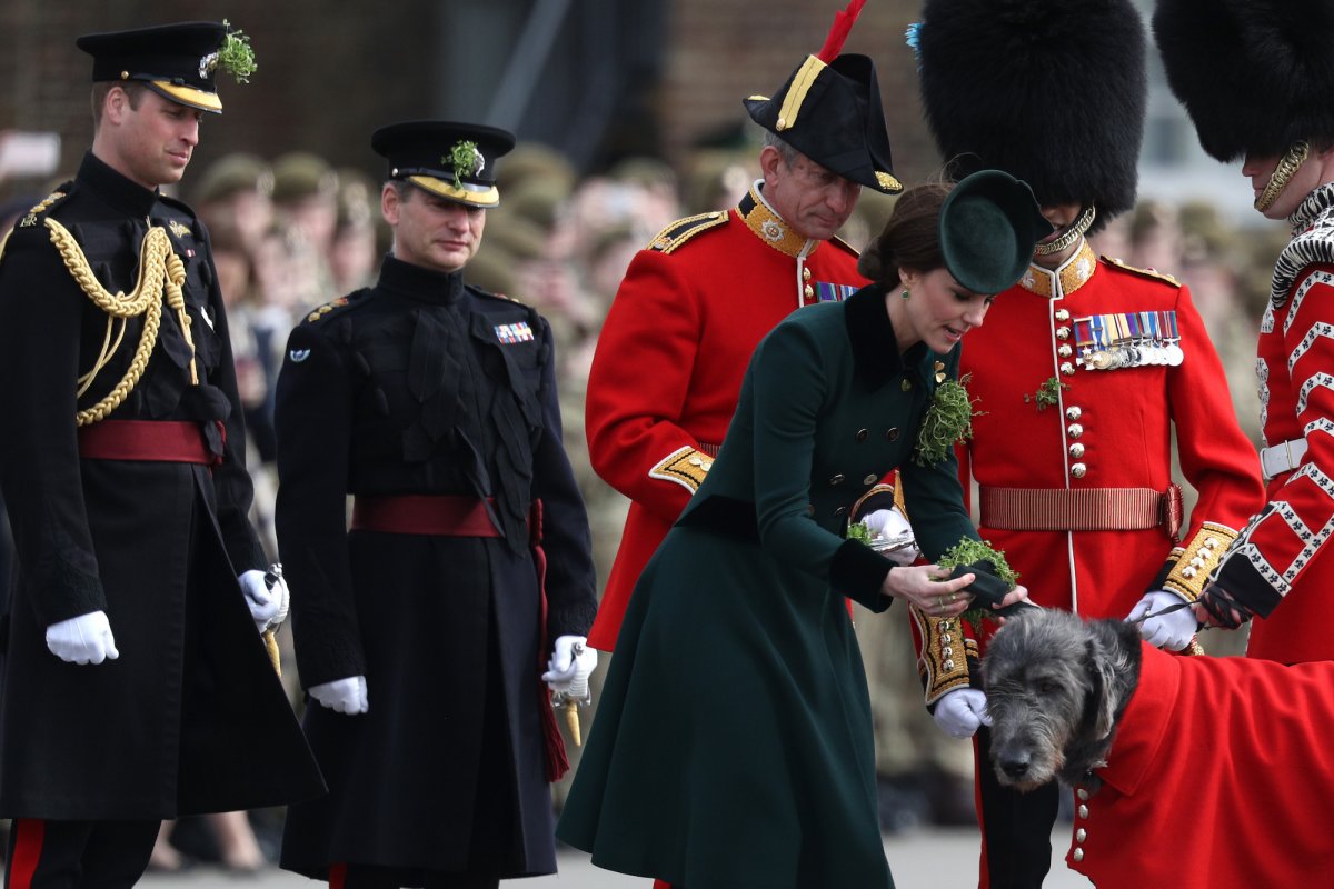 The Duchess of Cambridge gets to meet some major dignitaries — including this St Patrick's Day appearance where she gave a shamrock to Domhnall, an Irish Wolfhound and the Regimental Mascot of the British Army's Irish Guards.