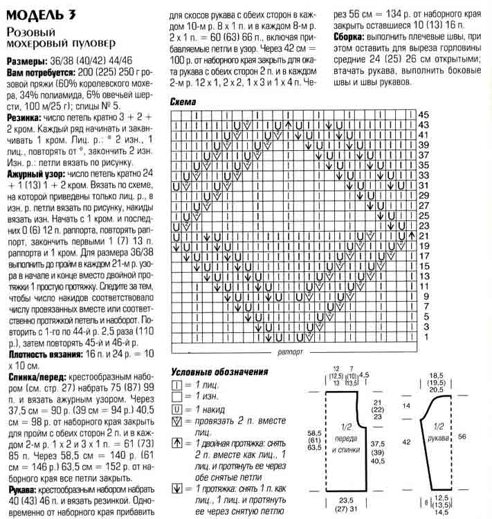 Вязаный джемпер из мохера схема