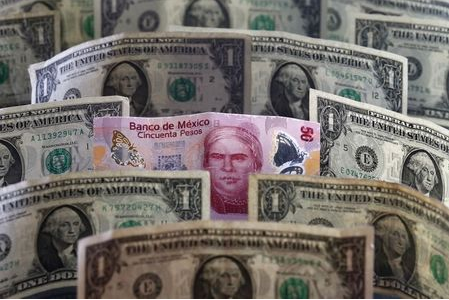 A picture illustration shows Mexican pesos and U.S. dollars banknotes in Mexico City July 6, 2015. Latin American currencies weakened on Monday after Greece overwhelmingly rejected a bailout offer from creditors, though moves were muted as investors bet the fallout would be limited. Nearly every currency dropped against the dollar. Equities markets were broadly lower, with the MSCI Latin American stock index falling for the second straight session. REUTERS/Edgard Garrido