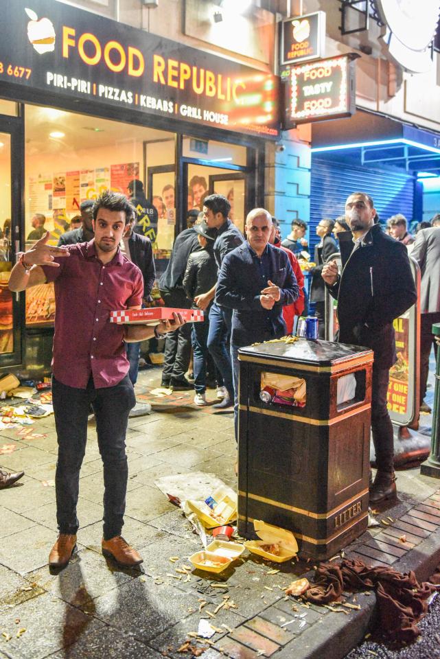 Litter from drinks and food containers filled the streets after last night’s celebration – here in Birmingham people queued to get much needed fuel