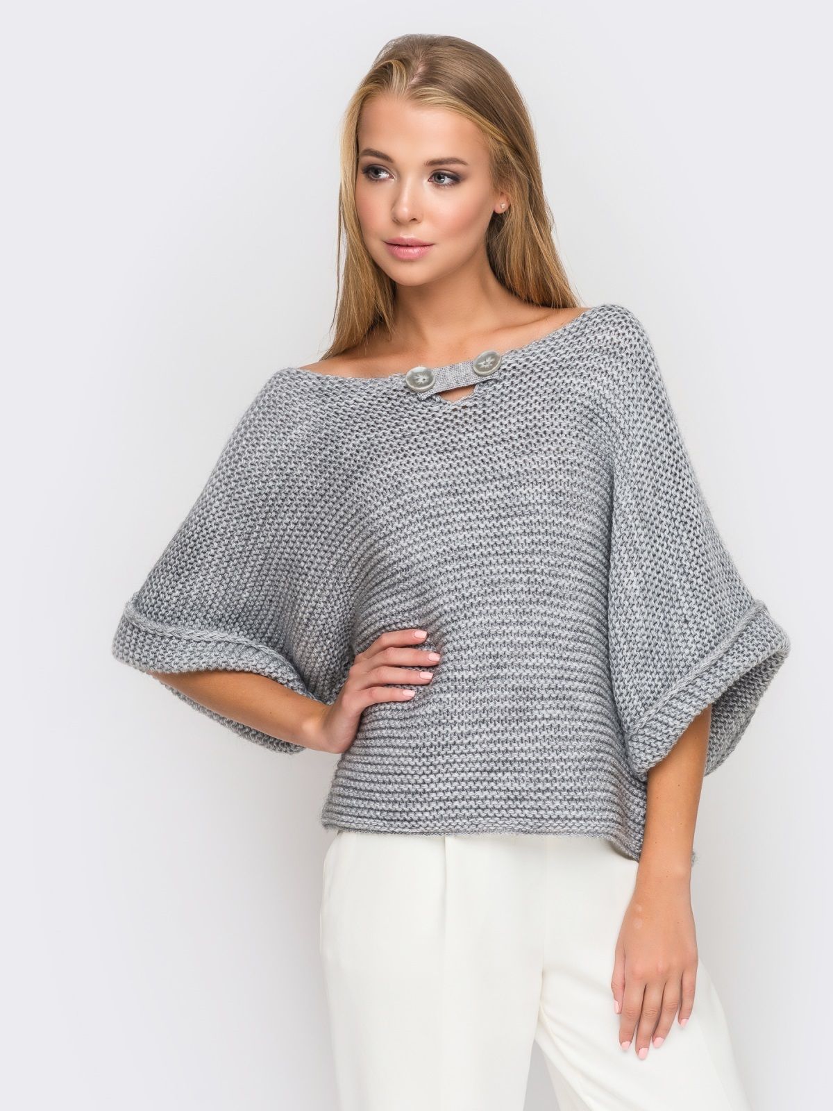 Чем проще, тем моднее: стильный пуловер платочной вязкой вязание,мода,одежда