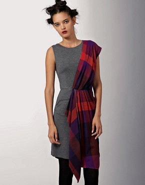 McQ by Alexander McQueen Sleeveless Flannel Check Drape Dress