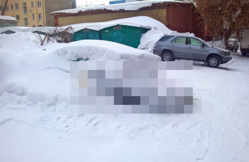 В Новосибирске грузовик проехал по капоту машины засыпанной снегом дтп, курьез, сугроб