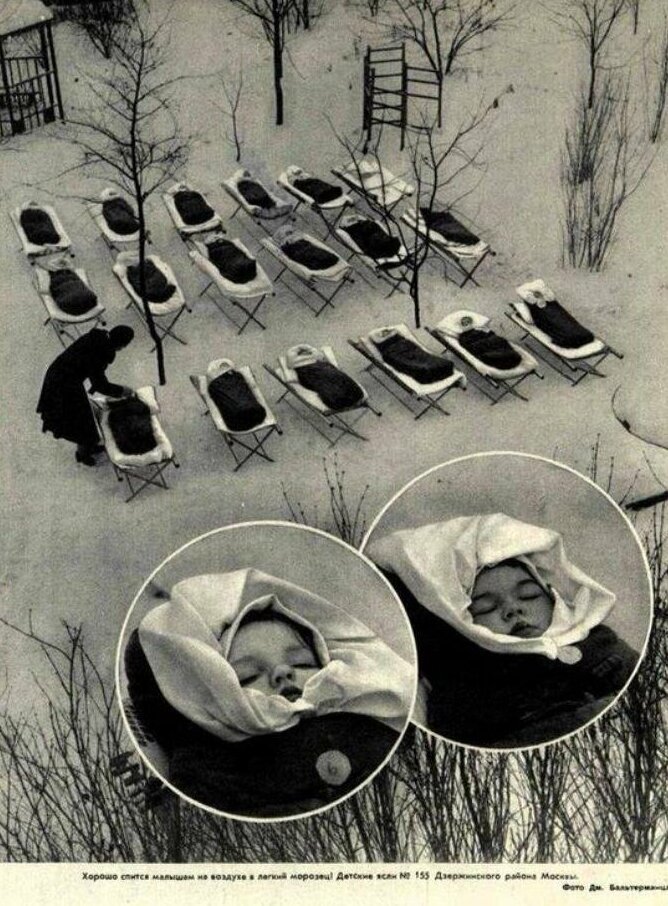 23. Детские ясли СССР, сон на морозе, 1958 год жизнь, исторические фото, история, прошлое, фото