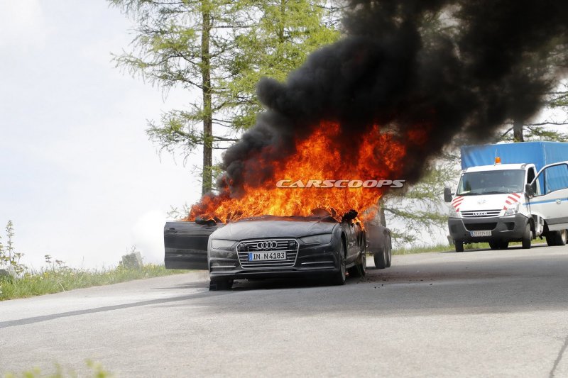 Прототип Audi A7 сгорел во время испытаний в Альпах audi, возгорание, испытание, пожар, прототип