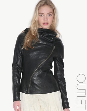 Image 1 of muubaa Cowl Neck Leather Bomber