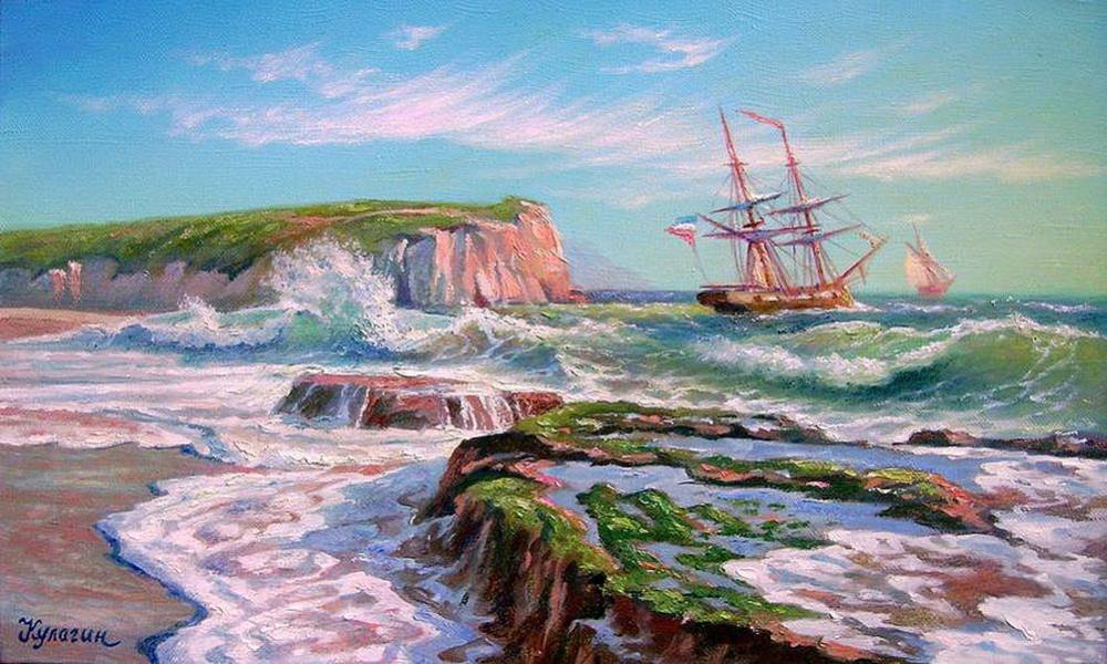 утренний прибой. шум морского прибоя. олег кулагин картины. ситжес волны морской прибой. море шумит.