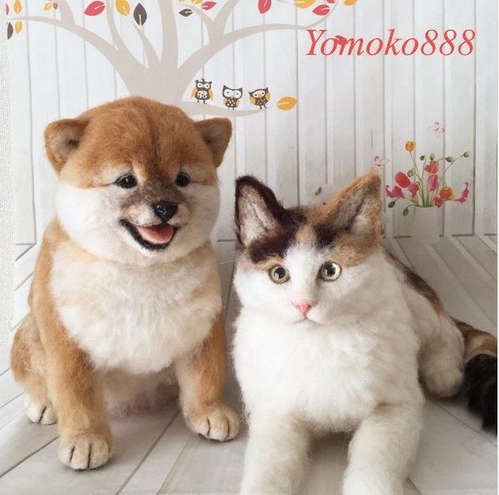 Собаки и кошки из валяной шерсти