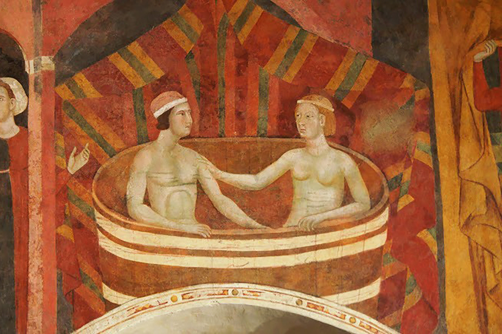 Супружеская ванна. Мемо ди Филипуччо. Фреска. Около 1320 года
