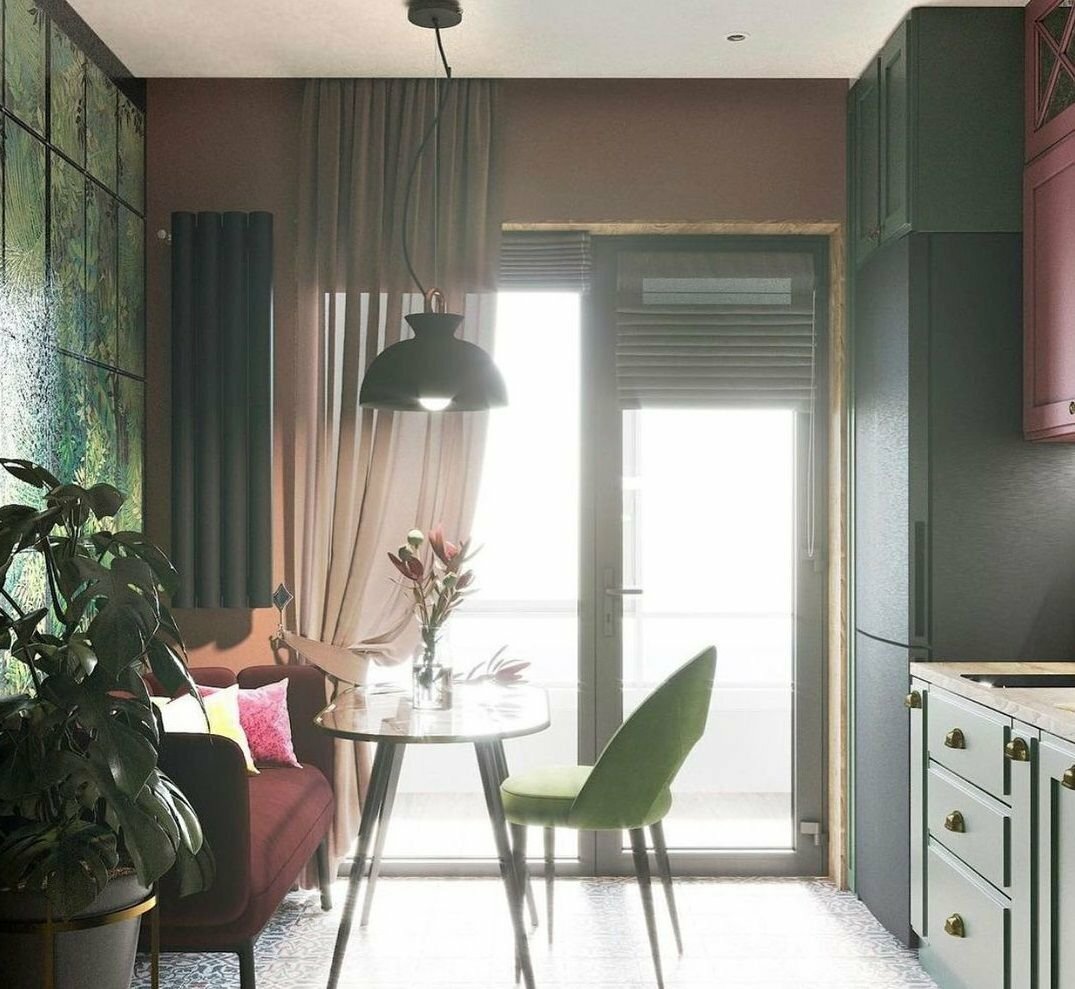 Яркий и запоминающийся дизайн кухни 8 кв.м с фотообоями идеи для дома,интерьер и дизайн