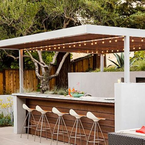 07 bulbs attached above the whole kitchen the roof not only protects form the sun but also can be used for lights