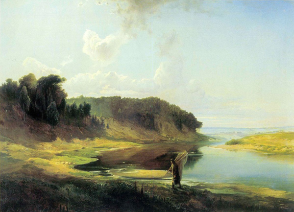 * "Пейзаж с рекой и рыбаком", 1859, 59×82 см