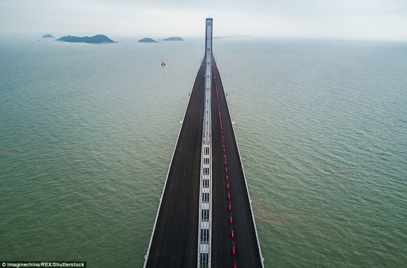 Вид с воздуха на самый длинный мост в мире гонконг, длина, китай, море, мост, путь, рекорд, строительство