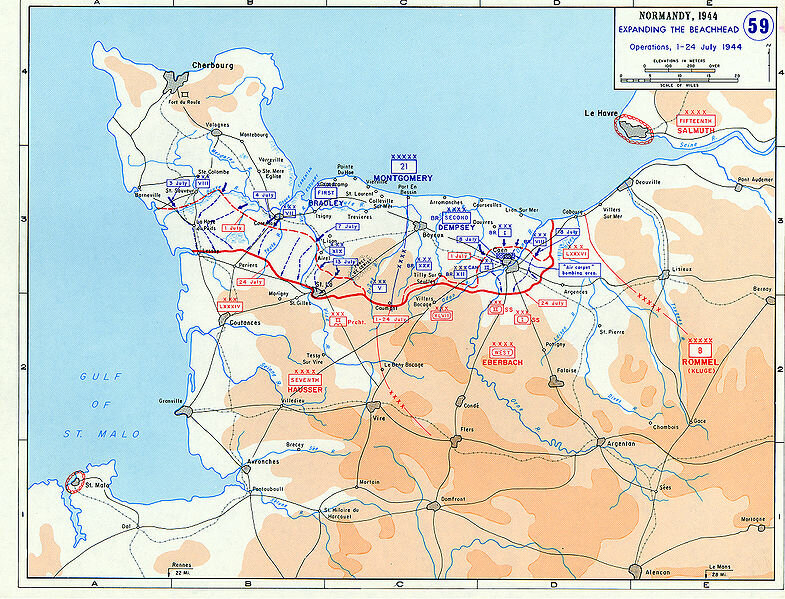 Плацдарм занимаемый войсками союзников 24 июля 1944.
