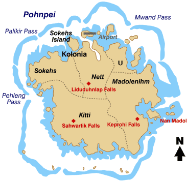 ​Остров Понпеи. Развалины Нан-Мадола (Nan Madol) расположены на островках в юго-восточной части карты, остров Сокес (Sokehs Island) – на северо-западе - Остров Сокес против Германской империи | Военно-исторический портал Warspot.ru