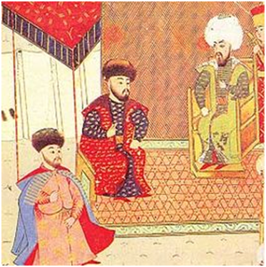 Менгли-Гирей (в центре) с сыном и султаном Баязидом