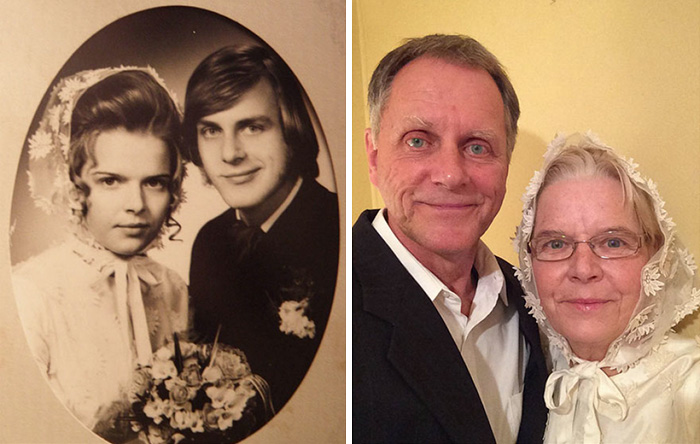 Вечная любовь: семейные пары переснимают свои старые фото спустя много лет
