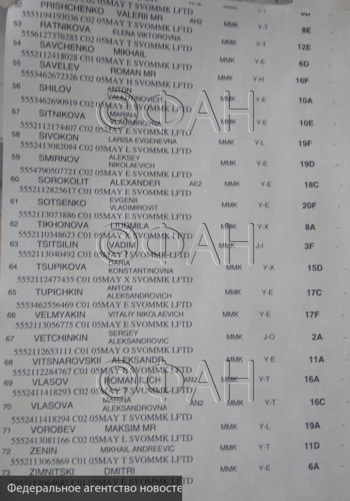 Опубликован список пассажиров загоревшегося самолета в «Шереметьево» 