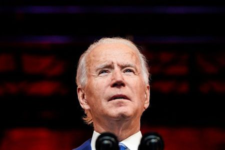 U.S. President-elect Joe Biden delivers a pre-Thanksgiving speech at his transition headquarters in Wilmington, Delaware, U.S., November 25, 2020. REUTERS/Joshua Roberts