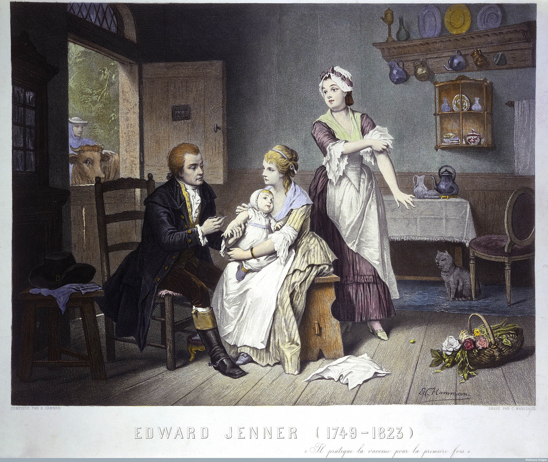 Эдвард Дженнер, вакцинирует своего ребенка dward Jenner, vaccinating his young child, held by Mrs Jenn