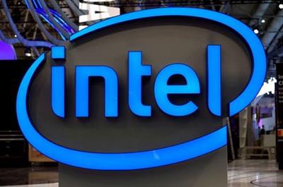 FILE PHOTO: Intel's logo is pictured during preparations at the CeBit computer fair, which will open its doors to the public on March 20, at the fairground in Hanover, Germany, March 19, 2017. REUTERS/Fabian Bimmer