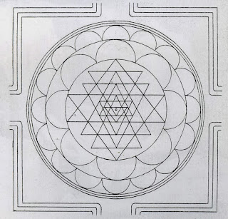 пример как нарисовать шри янтра чакра треугольниками вписанными в круг